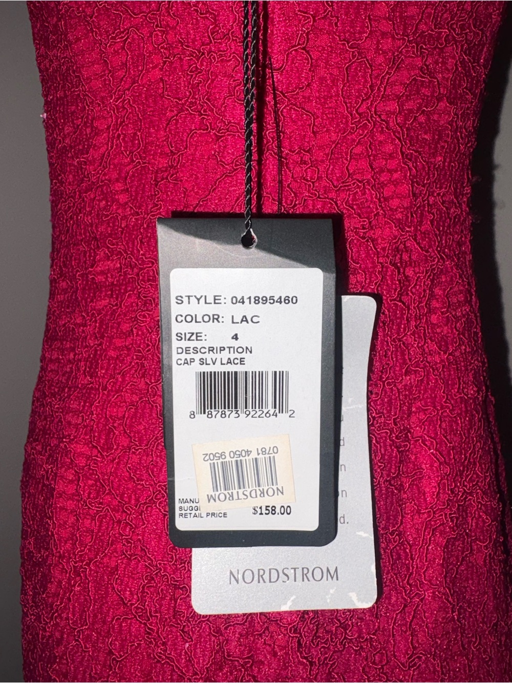 Adrianna Papell Cap Sleeve Lace Sheath Dress Crimson Pink Size 4 NWT $158 - Picture 8 of 8